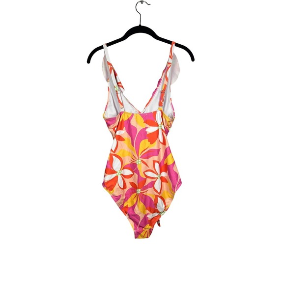 NWOT Pink Lily Retro One Piece Bathing Suit & Gauzy Overall Cover-Up, Size Large - Picture 2 of 11